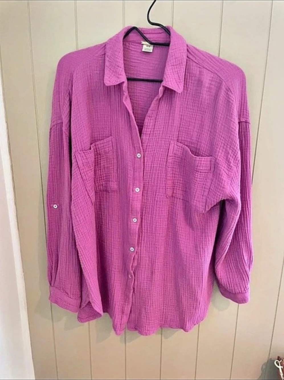 Magaschoni Cotton Button Down Shirt in Pink Size Medium Like New